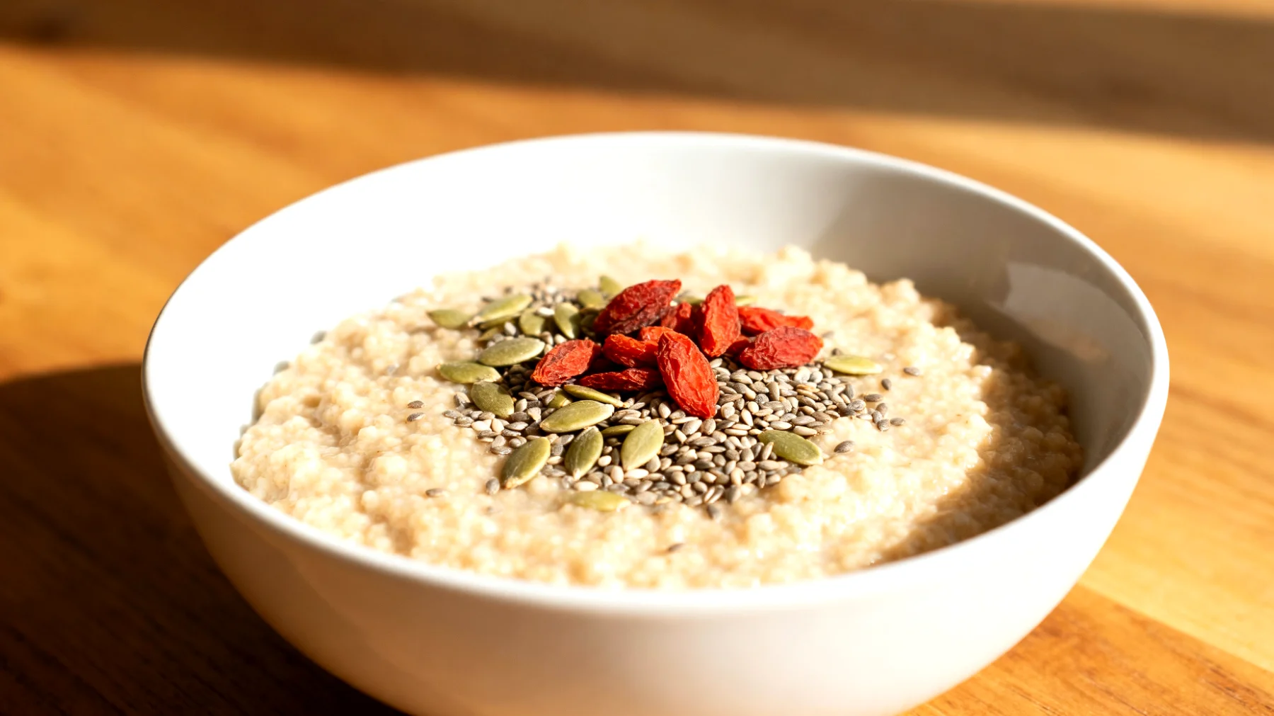 Amaranth-Porridge mit Hanfsamen und Goji-Beeren"